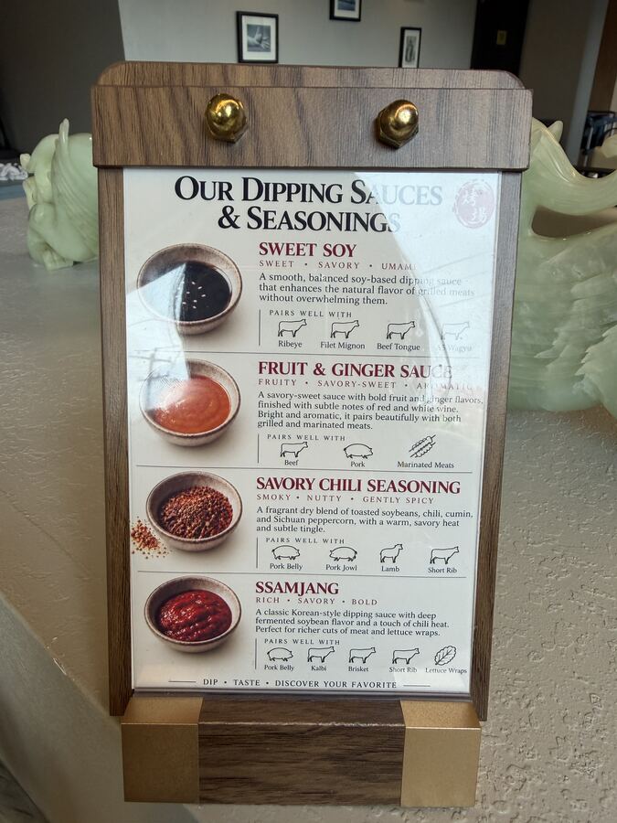 The dipping sauces and seasonings card