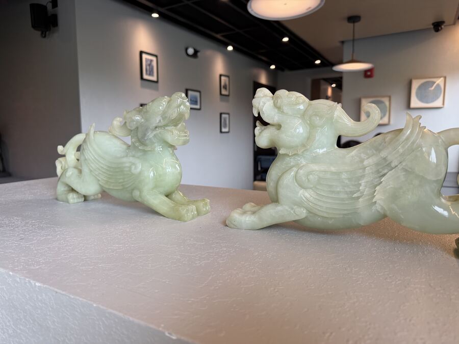 Jade guardian statues in the dining room